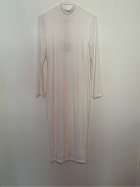 JLUXLABEL White Long Sleeve Turtleneck Midi Dress